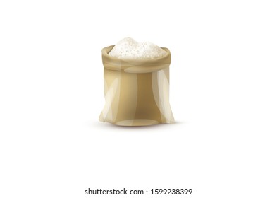 Sea salt in jute sack. Vector illustration in white Background
