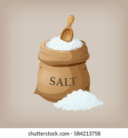 Sea Salt In Jute Sack. Vector Illustration