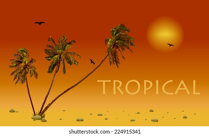 Sea, sand and coconut palms. Vector illustration