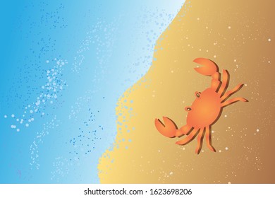 Sea and sand landscape with crab. Noise texture