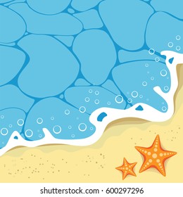 Sea, sand and a starfish - vector illustration for summer cruise