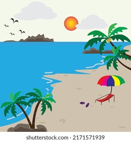 Sea Sand Sun Vacation with blue ocean