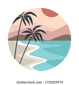 escenas planas de paisajes marinos con diseño de ilustraciones vectoriales palmeras