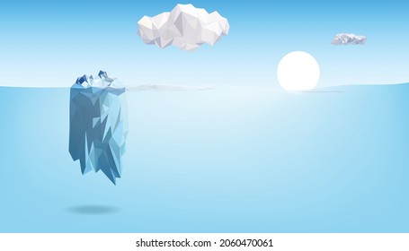 Sea scape Ice Berge with sunrise blue sky template background vector, triangle and geometric shape concept, vector art and illustration.