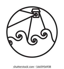 sea scape scene with lighthouse line style icon vector illustration design