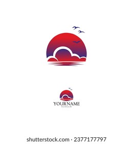 diseño del logo de paisajes marinos vector simple rojo