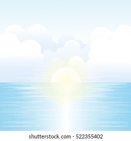 Sea Scenery with Sunlight, Sky and Clouds.Vector Illustration.