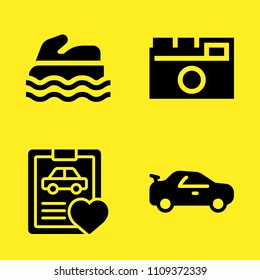 sea scooter, car repair, photo camera and car vector icon set. Sample icons set for web and graphic design