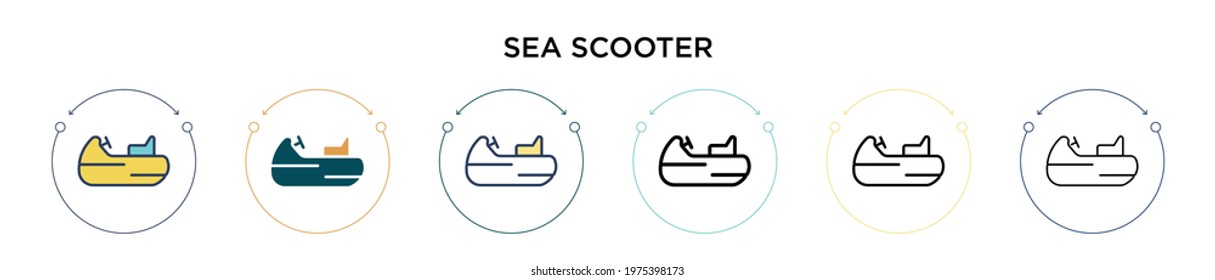 Sea scooter icon in filled, thin line, outline and stroke style. Vector illustration of two colored and black sea scooter vector icons designs can be used for mobile, ui, web