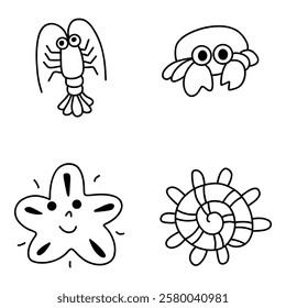 sea ​​animal seafood symbol logo in line art style	
