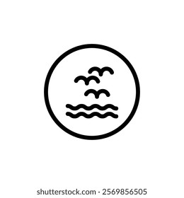 Sea with seagull icon Black and white outline vector