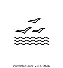 Sea with seagull icon black and white vector sign