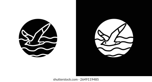 Sea with seagull icon Isolated flat vector in outline