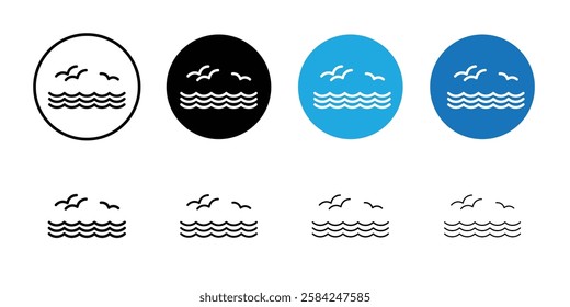 Sea with seagull icon linear logo isolated