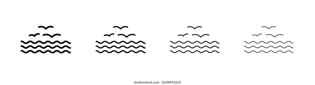 Sea with seagull icon Outline sign symbol set