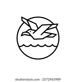 Sea with seagull icon simple vector symbol