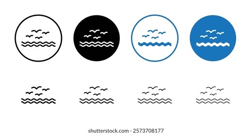 Sea with seagull icon Thin line art isolated