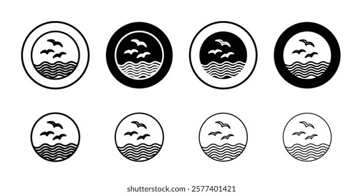 Sea with seagull icon Vector logo set flat