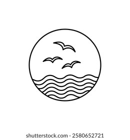 Sea with seagull icon Vector logo set flat