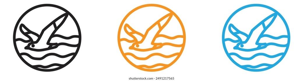 Sea with seagull vector logo set collection for web app ui