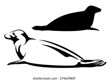 Sea Seal Black And White Vector Design And Silhouette