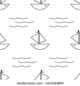 Sea seamless background. Vector illustration with ships and waves