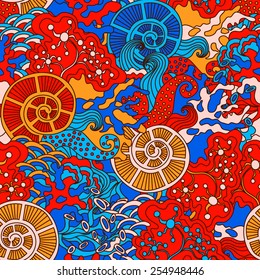 Sea seamless hand drawn pattern. Colorful background for web, textile and wrapping.