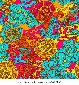 Sea seamless hand drawn pattern. Colorful background for web, textile and wrapping.