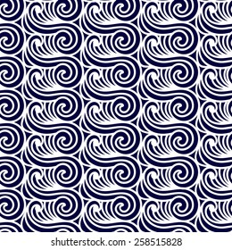 Sea Seamless Pattern. Abstract asian waves vector background.