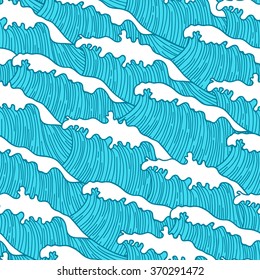 Sea seamless pattern with abstract  hand drawn waves. Background for textile printing and wrapping paper.