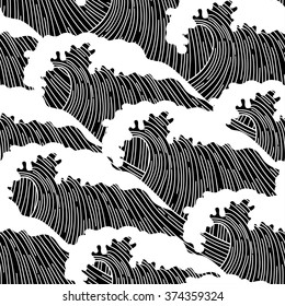Sea seamless pattern with abstract  hand drawn waves. Background for textile printing and wrapping paper.