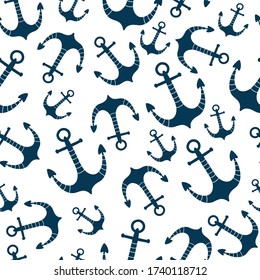 Sea seamless pattern with anchors on white background in cartoon style. Cute texture for kids room design, Wallpaper, textiles, wrapping paper, apparel. Vector illustration