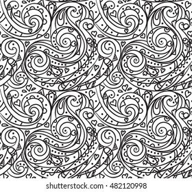 sea seamless pattern, black and white wave . Adult Coloring pages.