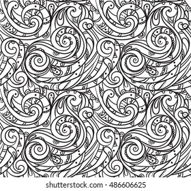 sea seamless pattern, black and white wave . Adult Coloring pages.