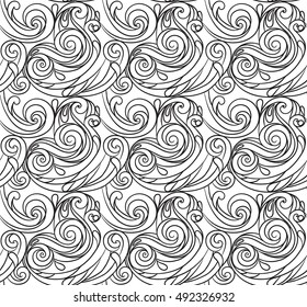 sea seamless pattern, black and white wave . Adult Coloring pages.