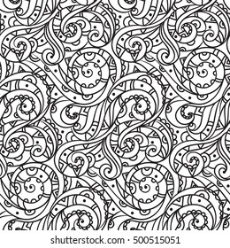 sea seamless pattern, black and white wave . Adult Coloring pages.