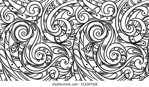sea seamless pattern, black and white wave . Adult Coloring pages.