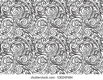 sea seamless pattern, black and white wave . Adult Coloring pages.