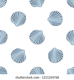 Sea seamless pattern with blue shells.Summer vector background.Textile texture