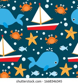 Sea seamless pattern. It can be used for wallpapers, wrapping, cards, patterns for clothes and other. Vector Illustration. 