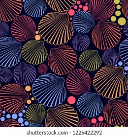 Sea seamless pattern with colorful shells.Summer vector background.Textile texture