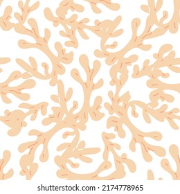 Sea seamless pattern with corals, on a white background. Background with corals . Flat colorful vector illustration. 