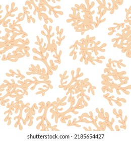 Sea seamless pattern with corals, on a white background. Background with corals . Flat colorful vector illustration. 