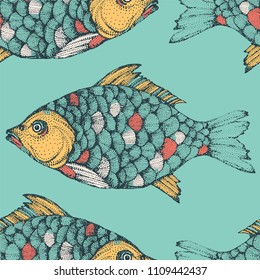 Sea seamless pattern with fish.