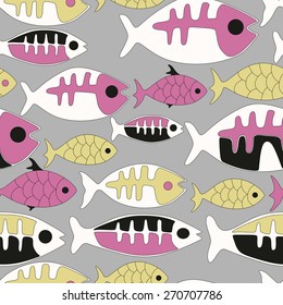 Sea seamless pattern. Fish pattern in abstract style. Vector illustration.