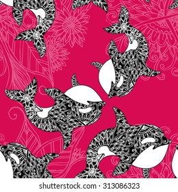 Sea seamless pattern. Funny seamless pattern with whale. underwater sea life