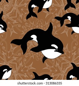 Sea seamless pattern. Funny seamless pattern with whale. underwater sea life