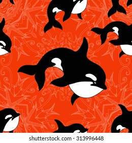 Sea seamless pattern. Funny seamless pattern with whale. underwater sea life