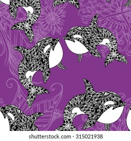 Sea seamless pattern. Funny seamless pattern with whale. underwater sea life