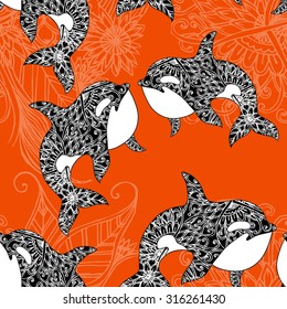 Sea seamless pattern. Funny seamless pattern with whale. underwater sea life